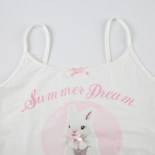 U neck rabbit print bowknot cami top