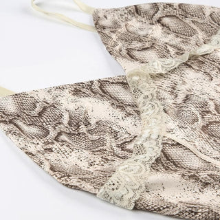 Snake print v neck lace hem cami top