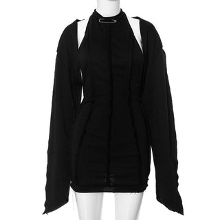 Long sleeve halter backless shrug 2 piece mini dress