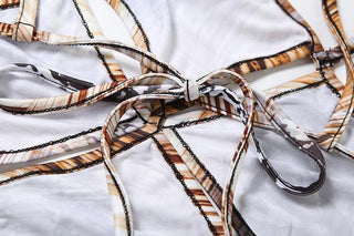 Hollow out snakeskin print halter self tie cut out maxi dress