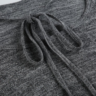 Long sleeve u neck self tie solid top