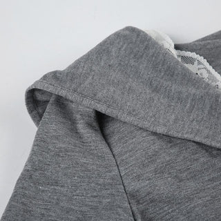 Long sleeve lace hem bowknot top