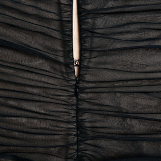 Mesh v neck ruched slit zip-up spaghetti strap maxi dress