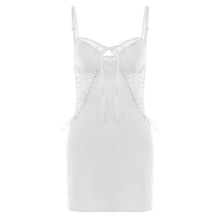 Bowknot sweetheart neck lace lace up textured cami mini dress