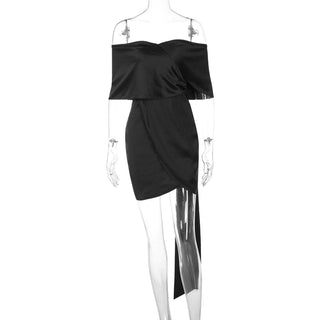 Off shoulder solid zip-up mini dress