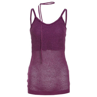 U neck knitted hollow out solid cami cut out top