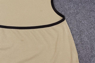 Ribbed contrast hollow out self tie backless slit cami cut out midi dress
