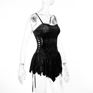 Sweetheart neck velvet lace up ruched cami mini dress