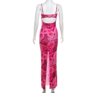 Flower print lace hem cami maxi dress