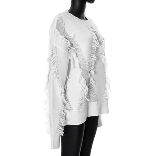 Long sleeve crewneck tassels knitted top