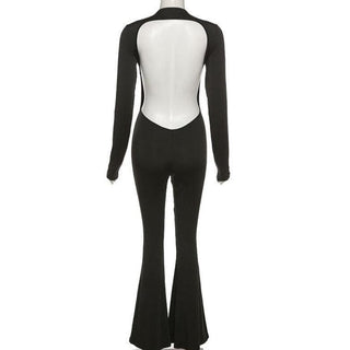 Crewneck lone sleeve open back flared jumpsuit - Halibuy