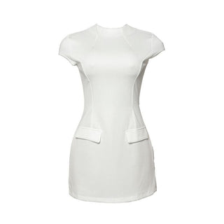 Cap sleeve crewneck stitch solid mini dress