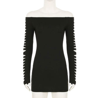 Off shoulder long sleeve hollow out cut out mini dress