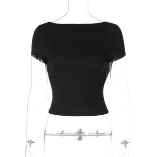 Short sleeve round neck solid backless top