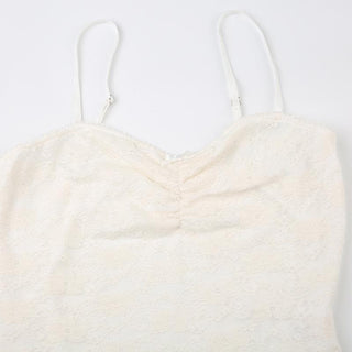 Ruched bowknot lace patchwork solid backless cami top