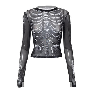 Sheer mesh contrast print see through gloves long sleeve top