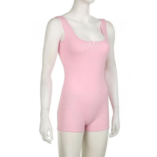 Square neck bowknot textured lace hem romper