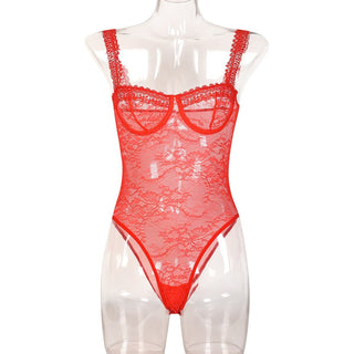 Sheer lace see through backless cami bodysuit