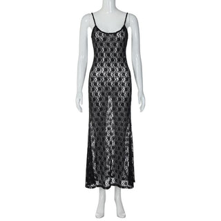 Lace see through hollow out cami cut out maxi dress