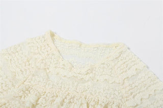 Crewneck cap sleeve textured ruched solid mini skirt set