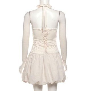 Halter cross front lace up mini dress