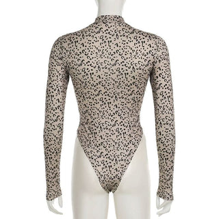 Leopard print long sleeve high neck bodysuit