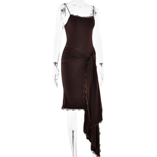 Lace hem irregular ruffle cami midi dress