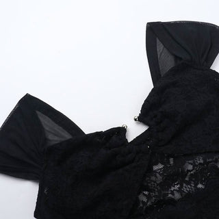 Hollow out lace cap sleeve v neck solid cut out top