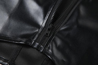 Halter PU leather buckle zip-up stitch solid top