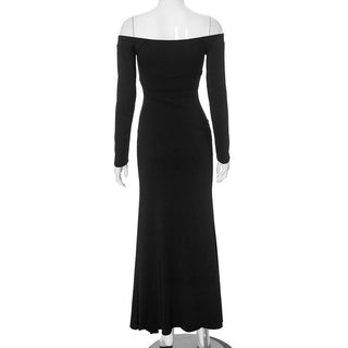 Long sleeve off shoulder print contrast maxi dress