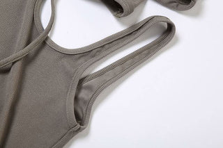 Hoodie ruched drawstring hollow out cut out mini dress