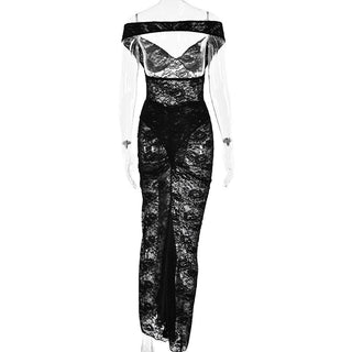 Off shoulder lace backless see through maxi skirt set