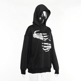 Hoodie drawstring pocket long sleeve skull pattern top-final-sale