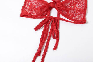 Self tie lace ruched knotted see through maxi skirt set