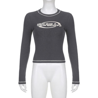 Stitch contrast long sleeve crewneck top