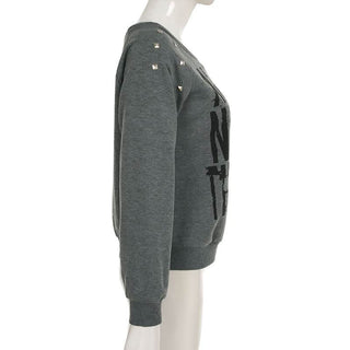 Off shoulder long sleeve letter print top