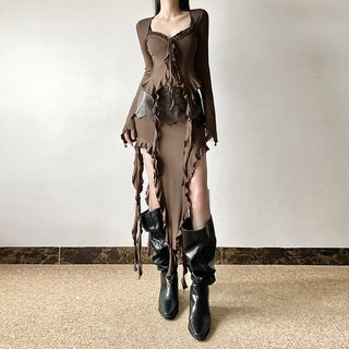 Long sleeve ruffle self tie top