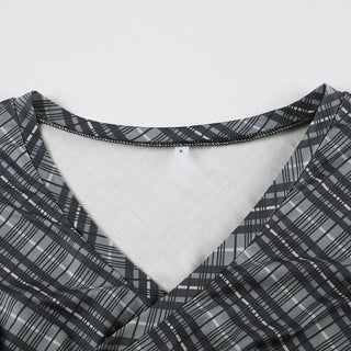 Long sleeve striped print v neck bowknot ribbon top