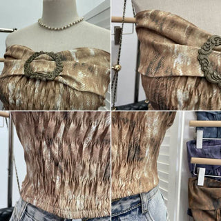 Ruched smocked tie dye contrast tube top