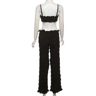 Smocked ruched low rise pant set