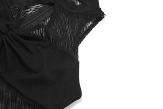 High neck ruched hollow out mesh zip-up tank cut out top