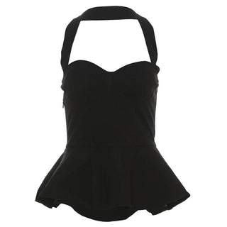 Halter sweetheart neck ruffled zip-up ruffle top