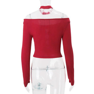 Long sleeve hollow out bowknot off shoulder cut out top