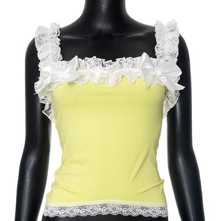 Off shoulder lace hem bowknot ruffle top