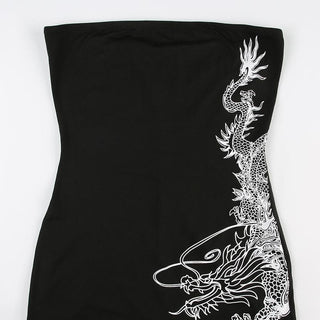 Dragon print backless tube romper