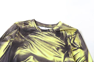 Long sleeve crewneck ruched print maxi dress