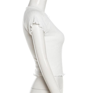 Short sleeve textured bowknot ruffle top