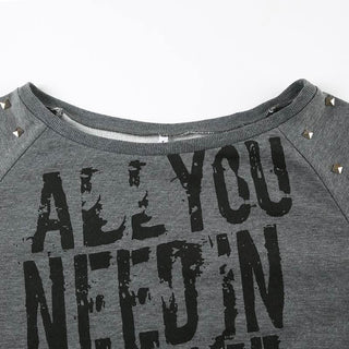 Off shoulder long sleeve letter print top