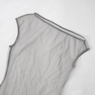 Turnover collar long sleeve mesh 2 piece top