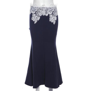 Lace patchwork zip-up maxi skirt